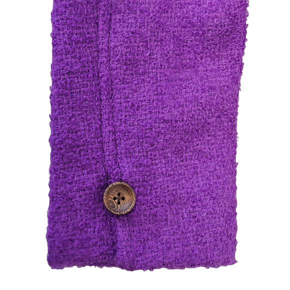 Vintage 70s Clelia Purple Boucle Wood Button Jacket Midi Straight Skirt Set Suit - Picture 14 of 17